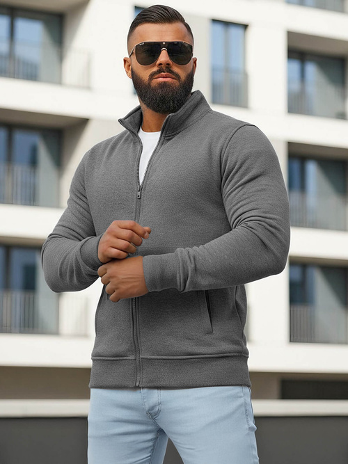 Ανδρικό φούτερ με φερμουάρ σκούρο-γκρι OZONEE JS/2002Z