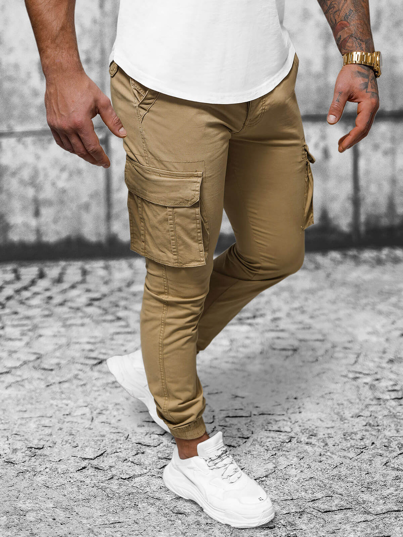 Ανδρικό παντελόνι chino jogger mπεζ OZONEE NB/MP0202K