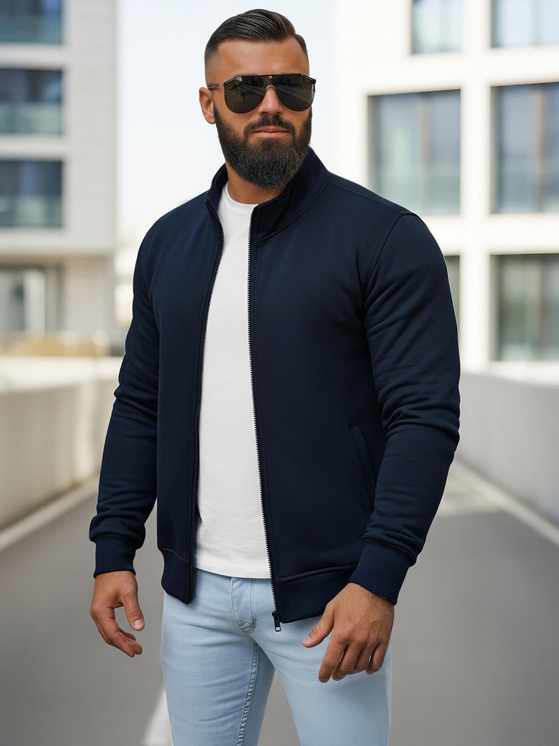 Ανδρικό φούτερ με φερμουάρ ναυτικό μπλε OZONEE JS/2002