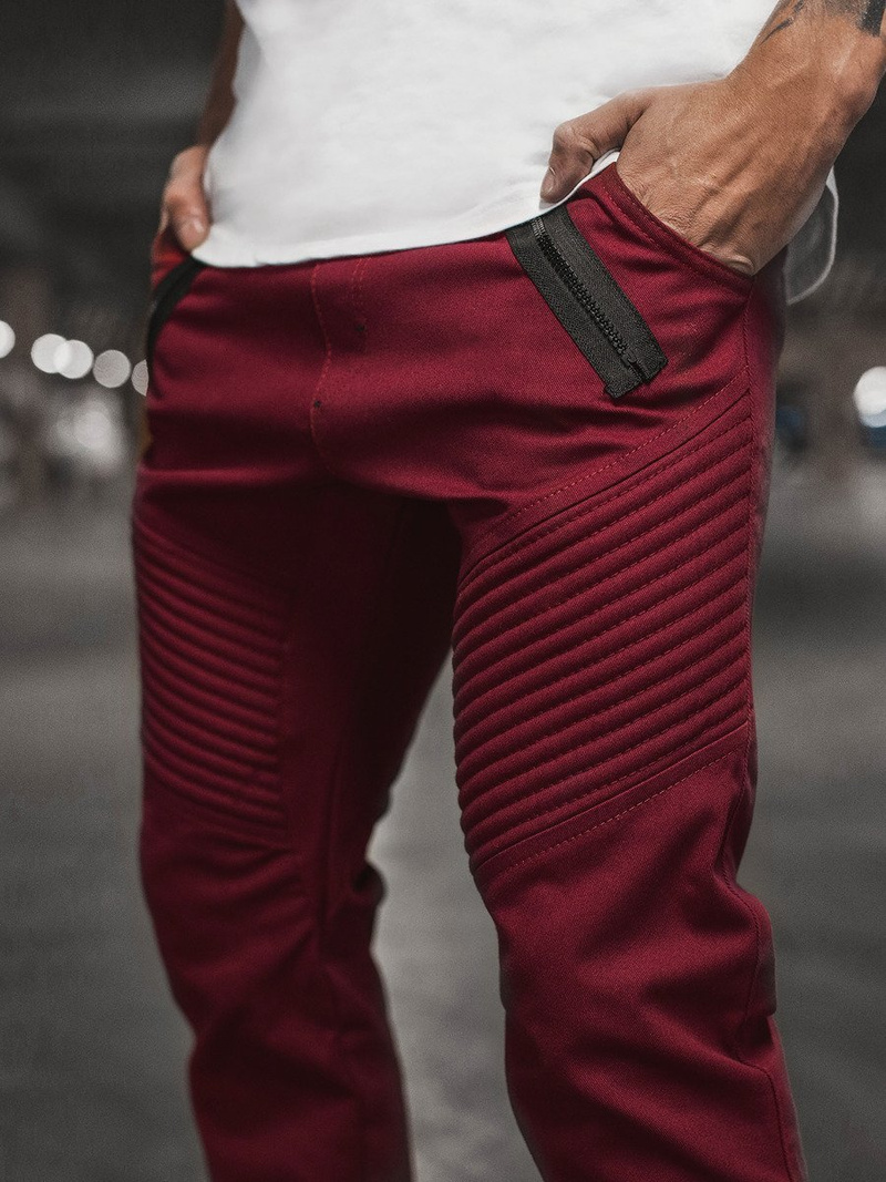 Ανδρικό παντελόνι chino jogger μπορντό OZONEE A/0952