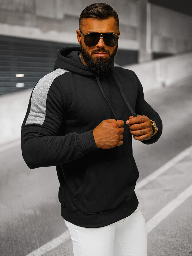 Ανδρικό Φούτερ με Κουκούλα μαύρο OZONEE JS/8B1311/3