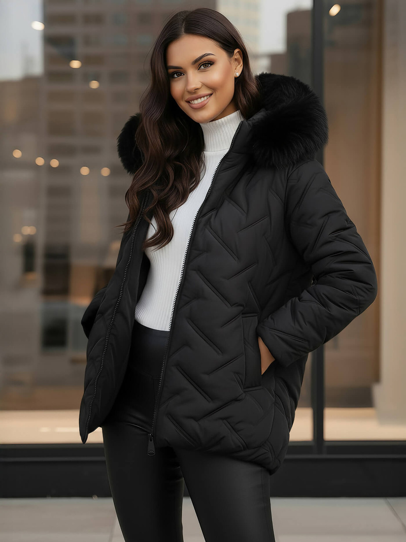 Γυναικείο μπουφάν μαύρο OZONEE JS/16M9296/392Z