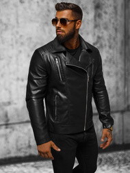 Ανδρικό δερμάτινο μπουφάν μαύρο OZONEE JS/11Z8056