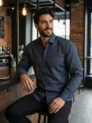 Ανδρικό πουκάμισο ναυτικό μπλε OZONEE V/V186Z