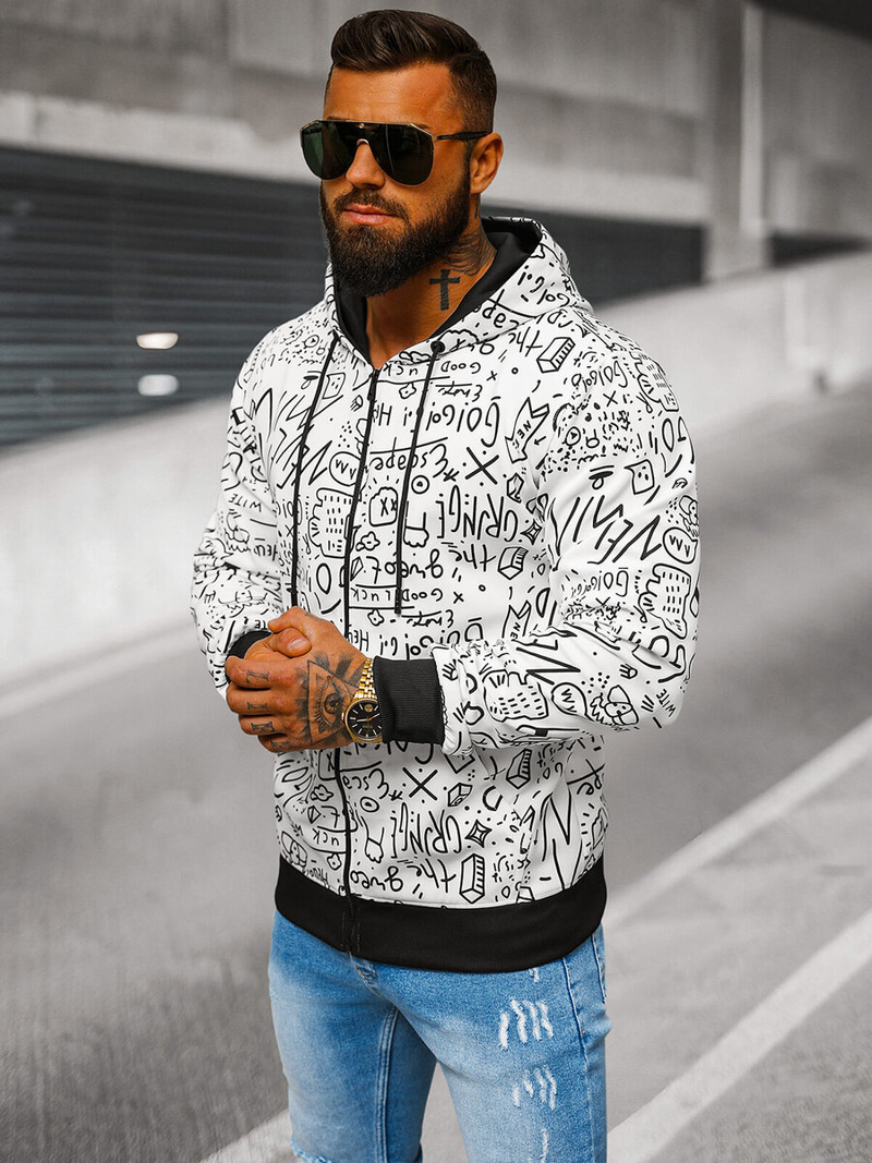 Ανδρικό Φούτερ με Kουκούλα λευκό OZONEE JS/8B1182/1