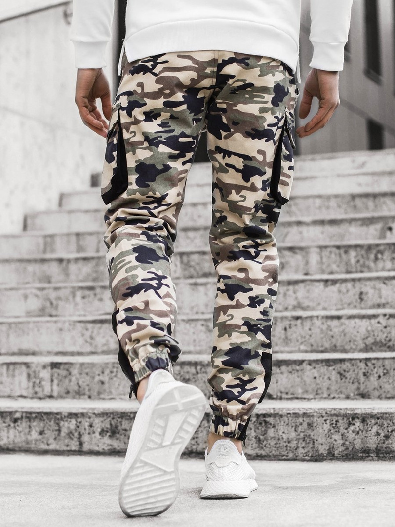 Ανδρικό παντελόνι jogger μπεζ-καμουφλάζ OZONEE A/705