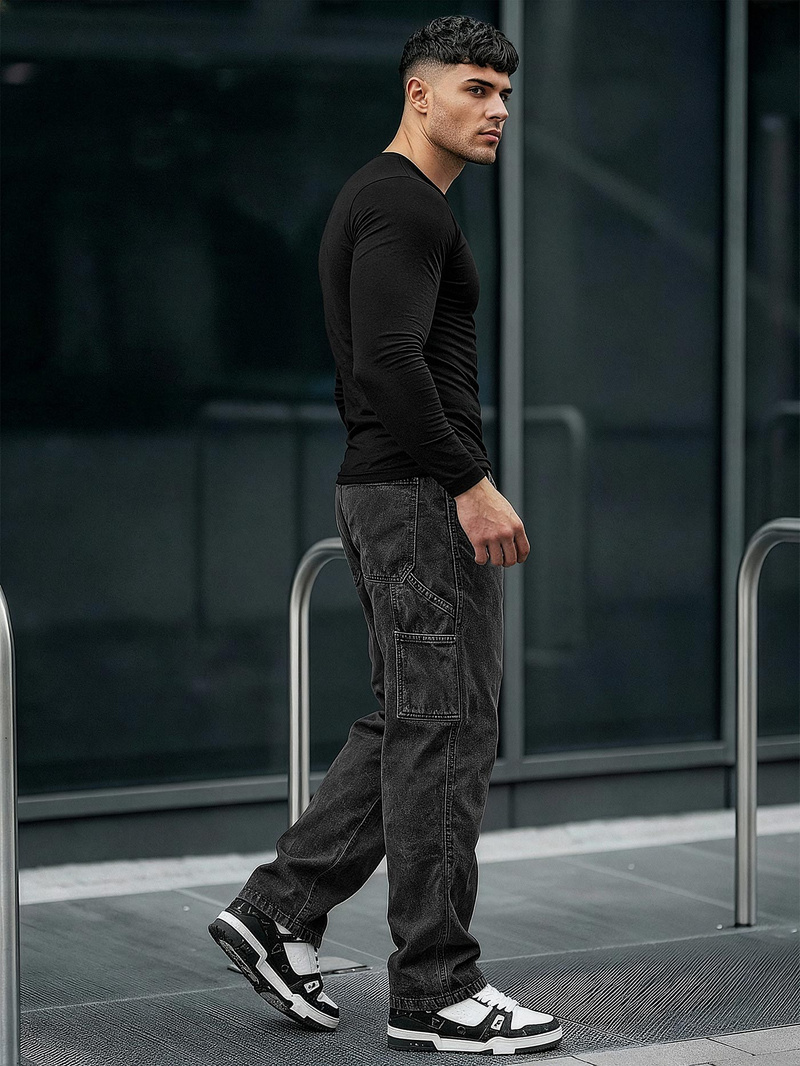 Ανδρικό τζιν παντελόνι γραφίτη OZONEE O/KK2828/5Z