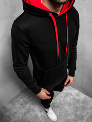 Ανδρικό Φούτερ με Κουκούλα μαύρο-Κόκκινο OZONEE JS/2011Z