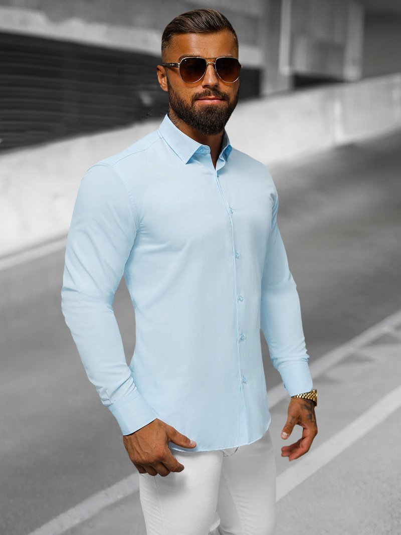 Ανδρικό πουκάμισο ανοιχτό-μπλε OZONEE O/V59