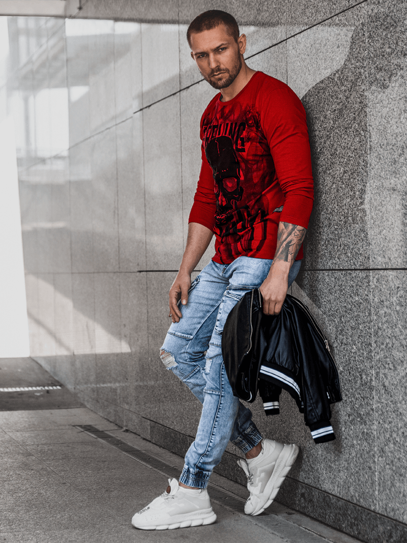 Ανδρικό μπλουζάκι με μακριά μανίκια Κόκκινο OZONEE O/1291Z