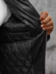 Ανδρικό δερμάτινο μπουφάν μαύρο OZONEE JS/11Z8012