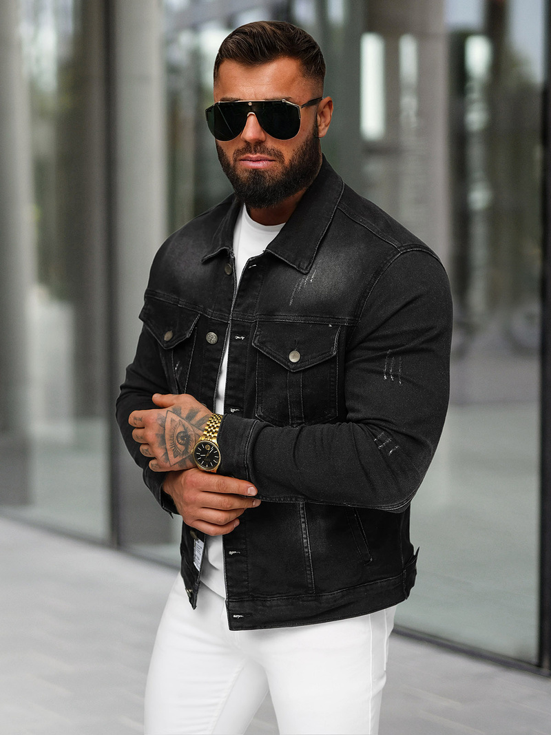 Ανδρικό τζιν μπουφάν μαύρο OZONEE NB/MJ514N