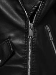 Γυναικείο δερμάτινο μπουφάν μαύρο OZONEE JS/11Z8061