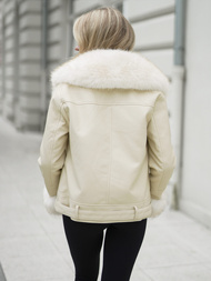 Γυναικείο δερμάτινο μπουφάν eκρού OZONEE JS/61M8507/280Z