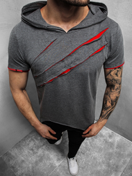 Ανδρικό μπλουζάκι με κουκούλα γραφίτη-Κόκκινο OZONEE A/1185Z 