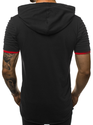 Ανδρικό μπλουζάκι με κουκούλα μαύρο-Κόκκινο OZONEE O/1187XZ