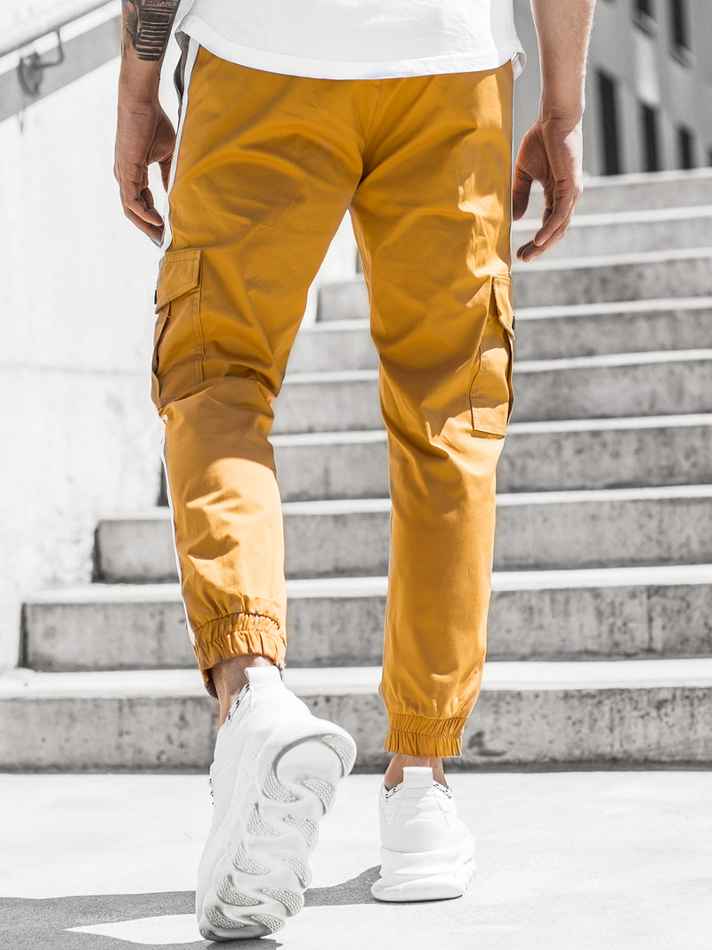 Ανδρικό παντελόνι chino jogger κάμελ OZONEE DJ/5580