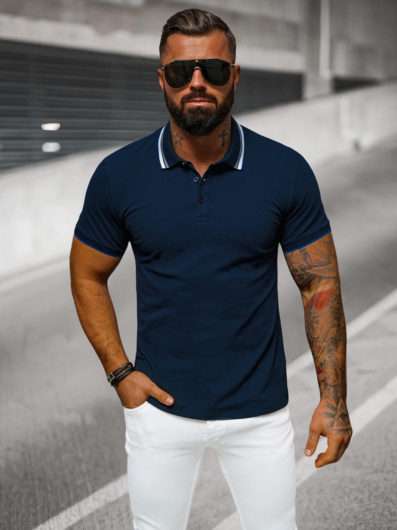 Ανδρική μπλούζα polo ναυτικό μπλε OZONEE O/DA719