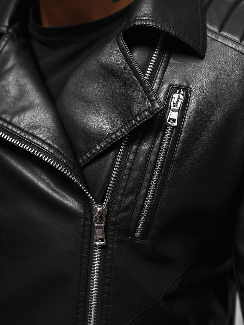 Ανδρικό δερμάτινο μπουφάν μαύρο OZONEE JS/11Z8056