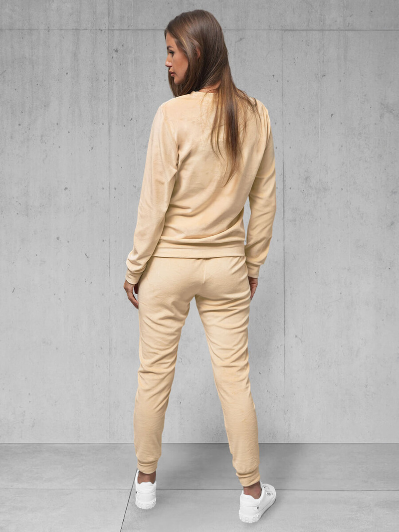 Γυναικείο βελούδινο σετ φόρμας ανοιχτό μπεζ OZONEE O/8C1173/159Z