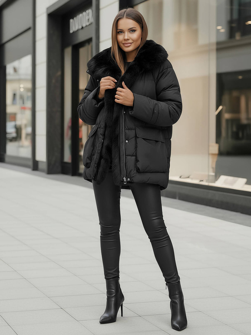 Γυναικείο μπουφάν μαύρο OZONEE JS/16M9185/392Z