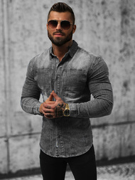 Ανδρικό τζιν πουκάμισο Γκρί OZONEE NB/MC712G