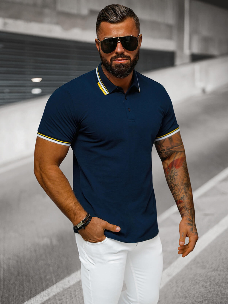 Ανδρική μπλούζα polo ναυτικό μπλε OZONEE O/DA736