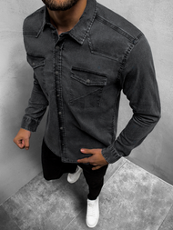 Ανδρικό τζιν πουκάμισο μαύρο OZONEE O/3444Z