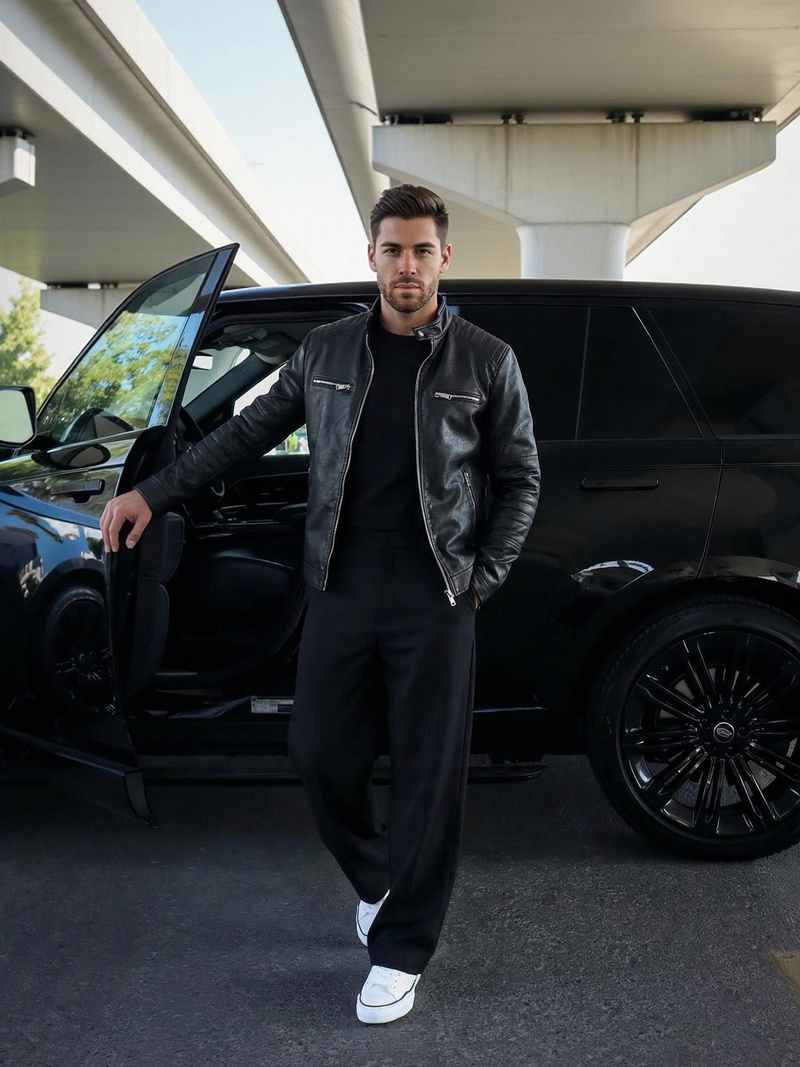 Ανδρικό δερμάτινο μπουφάν μαύρο OZONEE JS/11Z8066