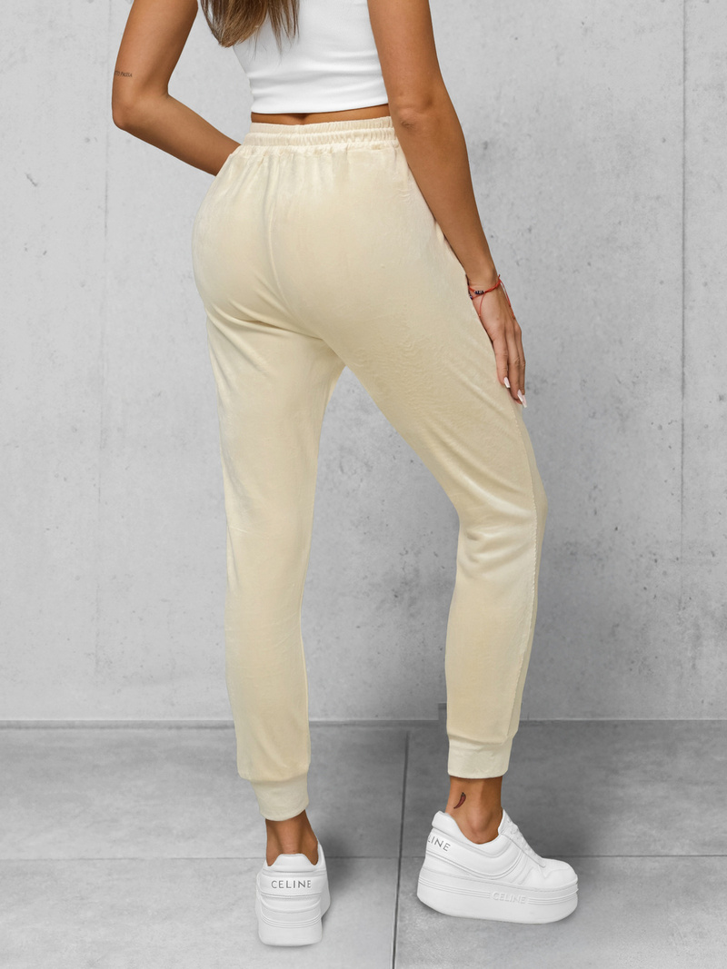 Γυναικείο βελούδινο παντελόνι φόρμας eκρού OZONEE JS/8K1532/155