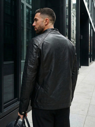 Ανδρικό δερμάτινο μπουφάν μαύρο OZONEE JS/11Z8138