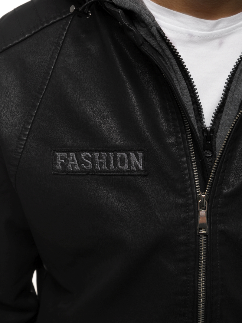 Ανδρικό δερμάτινο μπουφάν μαύρο OZONEE JB/JP1127