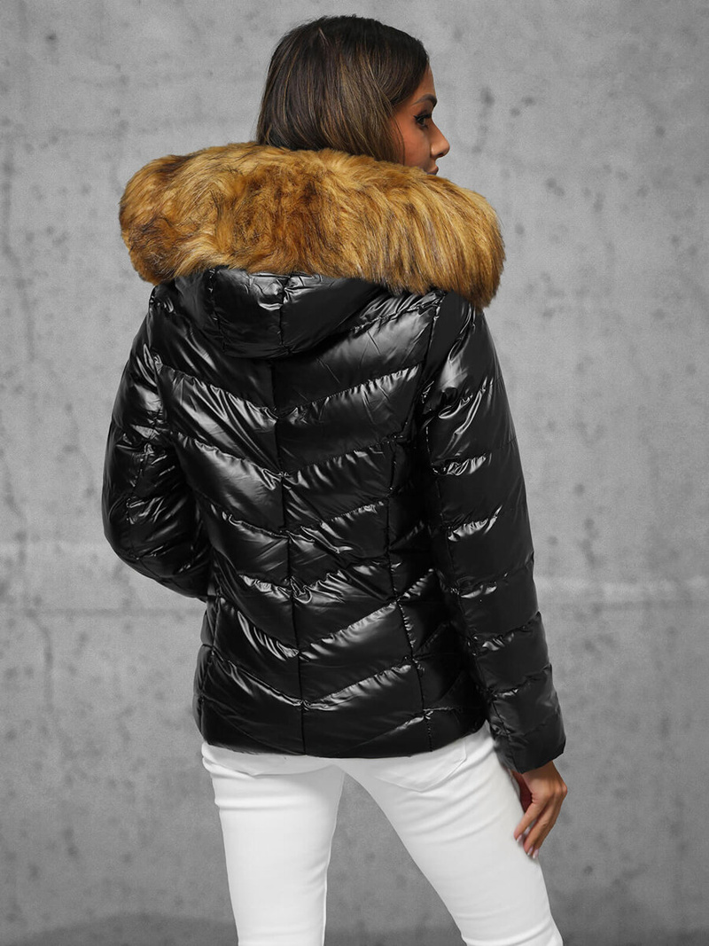 Γυναικείο μπουφάν mαύρο και καφέ OZONEE JS/5M3138/392B