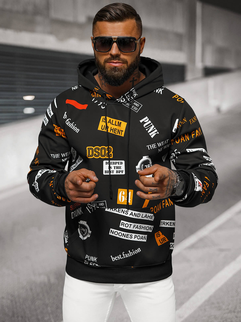 Ανδρικό Φούτερ με Kουκούλα Mαύρος OZONEE JS/8B1250/3