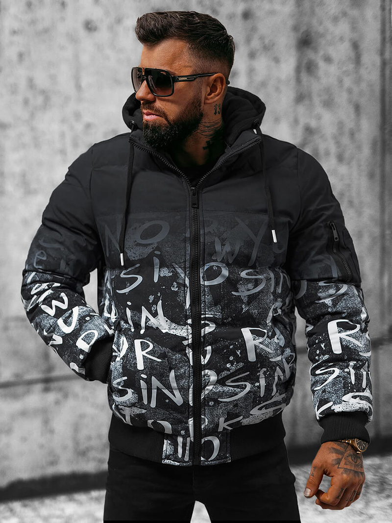 Ανδρικό χειμερινό μπουφάν το μαύρο-λευκό OZONEE JS/27M8102