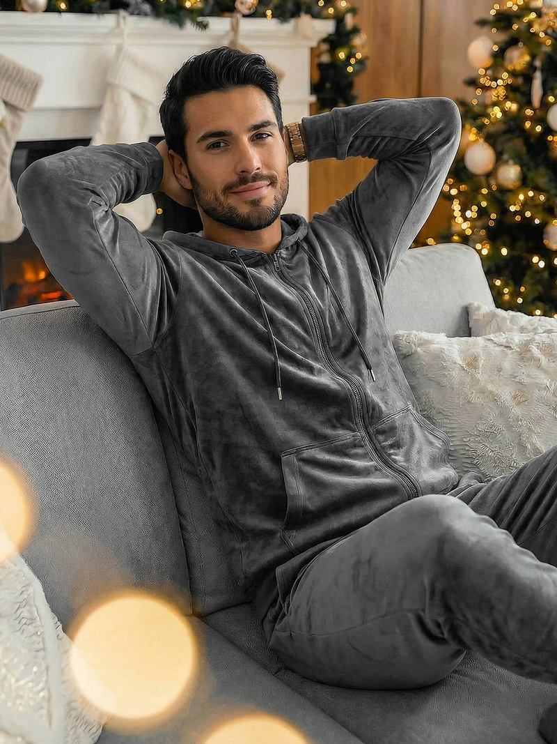 Ανδρικό βελούδινο σετ φόρμας γραφίτη OZONEE JS/8C1169/6Z