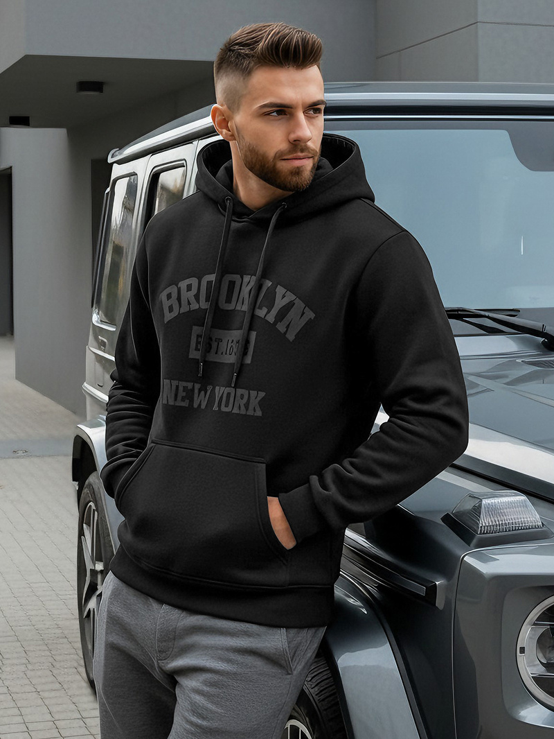 Ανδρικό Φούτερ με Κουκούλα μαύρο OZONEE JS/8B1969/3