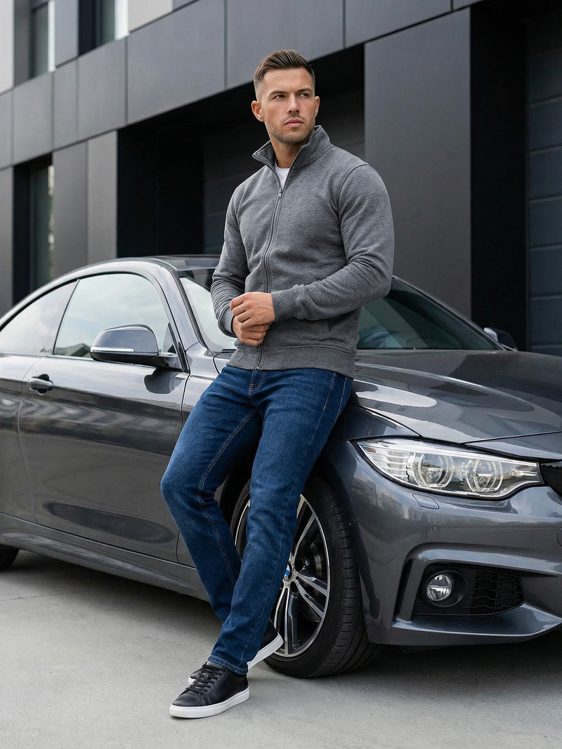 Ανδρικό φούτερ με φερμουάρ σκούρο-γκρι OZONEE JS/2002Z