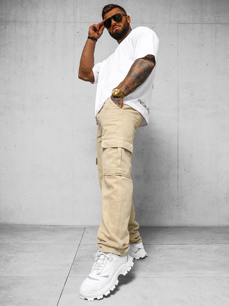 Ανδρικό παντελόνι μπεζ OZONEE DO/4001