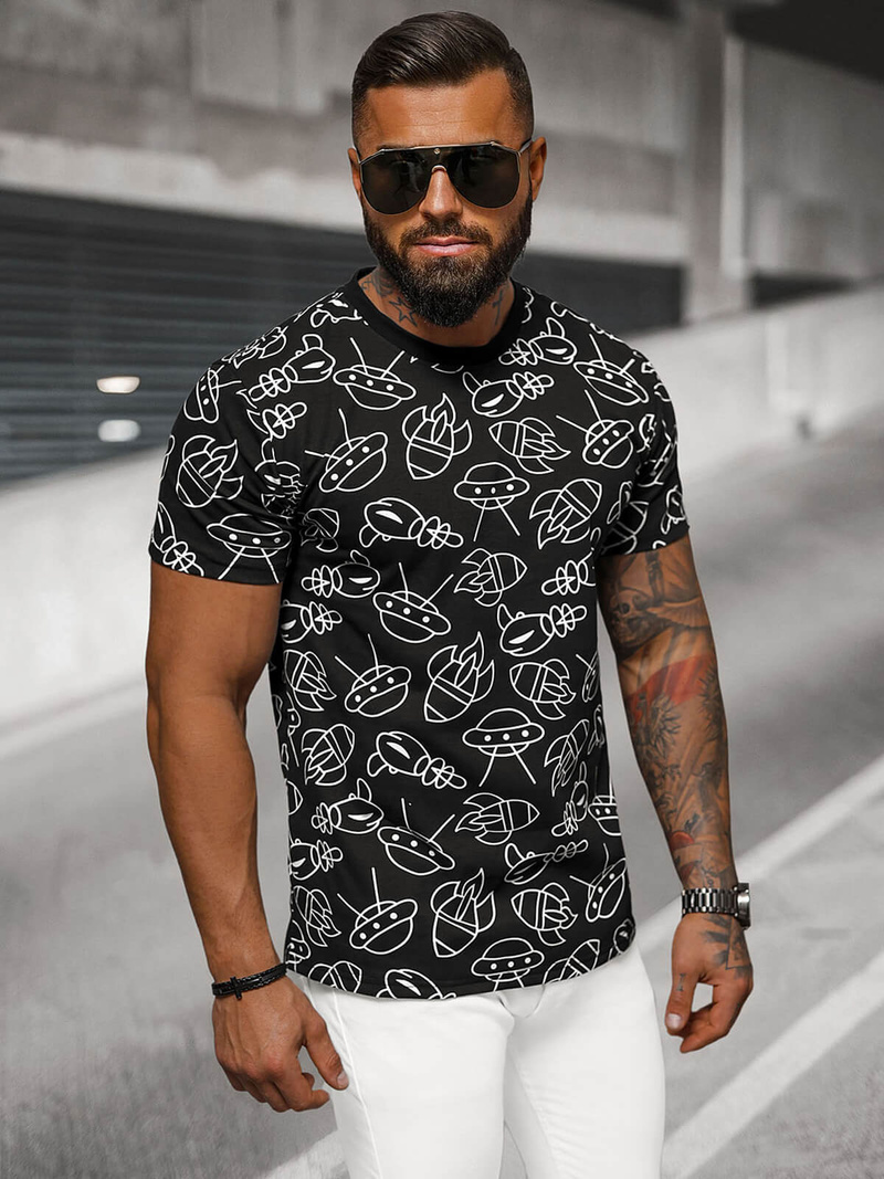 Ανδρικό μπλουζάκι μαύρο OZONEE JS/8T1197/3