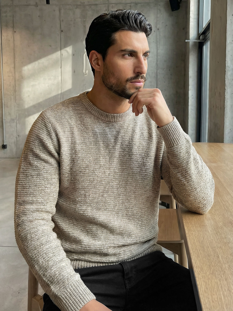 Ανδρικό πουλόβερ μπεζ OZONEE JS/59B3600/155