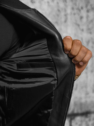 Ανδρικό δερμάτινο μπουφάν μαύρο OZONEE JS/11Z8105