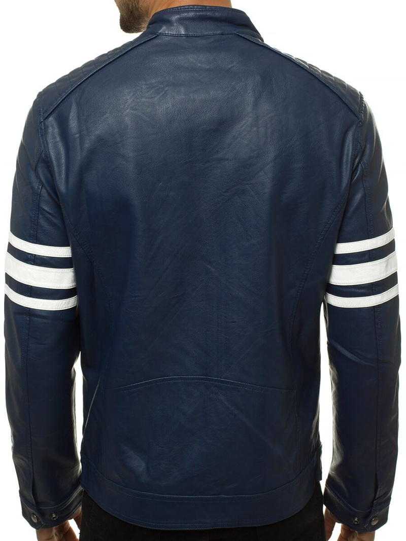 Ανδρικό δερμάτινο μπουφάν ναυτικό μπλε OZONEE YD/BF59359
