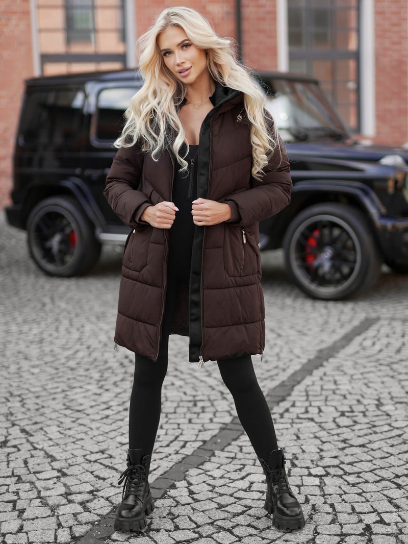 Γυναικείο χειμερινό μπουφάν Σοκολάτα OZONEE JS/16M9302/158Z