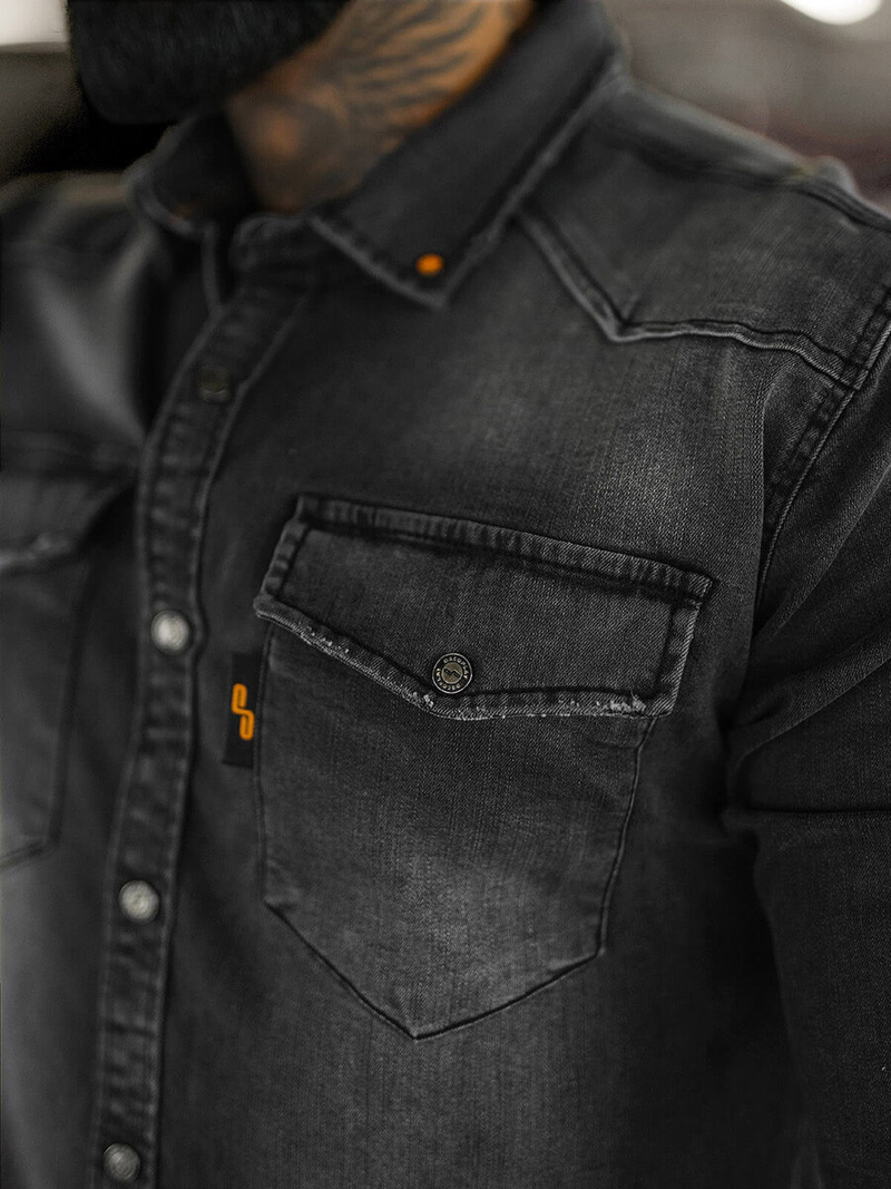 Ανδρικό τζιν πουκάμισο γραφίτη OZONEE O/51413