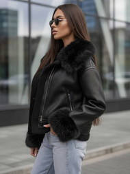 Γυναικείο δερμάτινο μπουφάν μαύρο OZONEE JS/61M8505/392Z