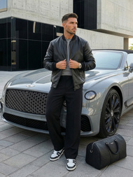 Ανδρικό δερμάτινο μπουφάν μαύρο OZONEE JS/11Z8015Z