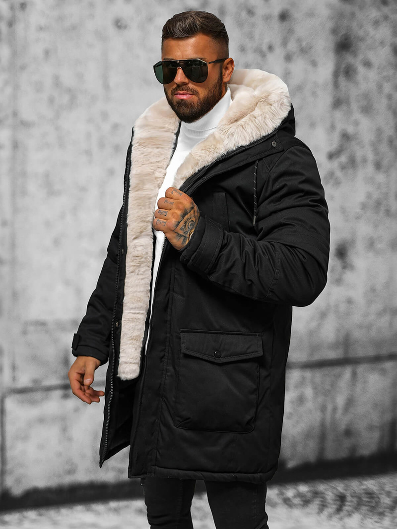 Ανδρικό χειμερινό μπουφάν mαύρος OZONEE JS/5M120/392