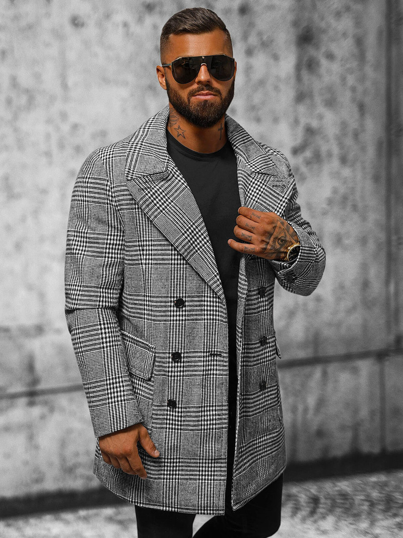 Ανδρικό παλτό μαύρο-λευκό OZONEE JS/JP1192Z