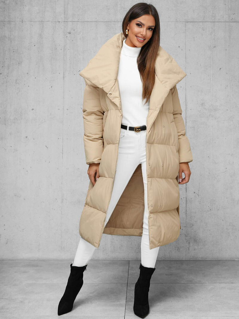 Γυναικείο χειμερινό μπουφάν mπεζ OZONEE JS/M737/62Z